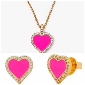 💕🔹️Kate Spade 🔹️Take Heart Pave Pendant Pink Necklace And Earring Bundle Set